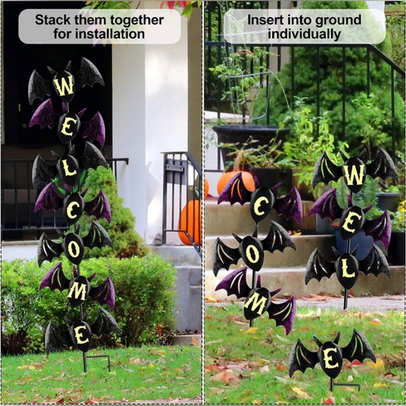 Glow in The Dark Bat Yard Welcome Sign Garden Yard Lawn Outdoor Halloween Decor - Picture 6 of 6